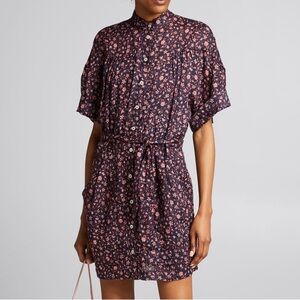 Frame NWT Floral Printed Belted Floral Ramie Mini Dress Shirt Button Down XS